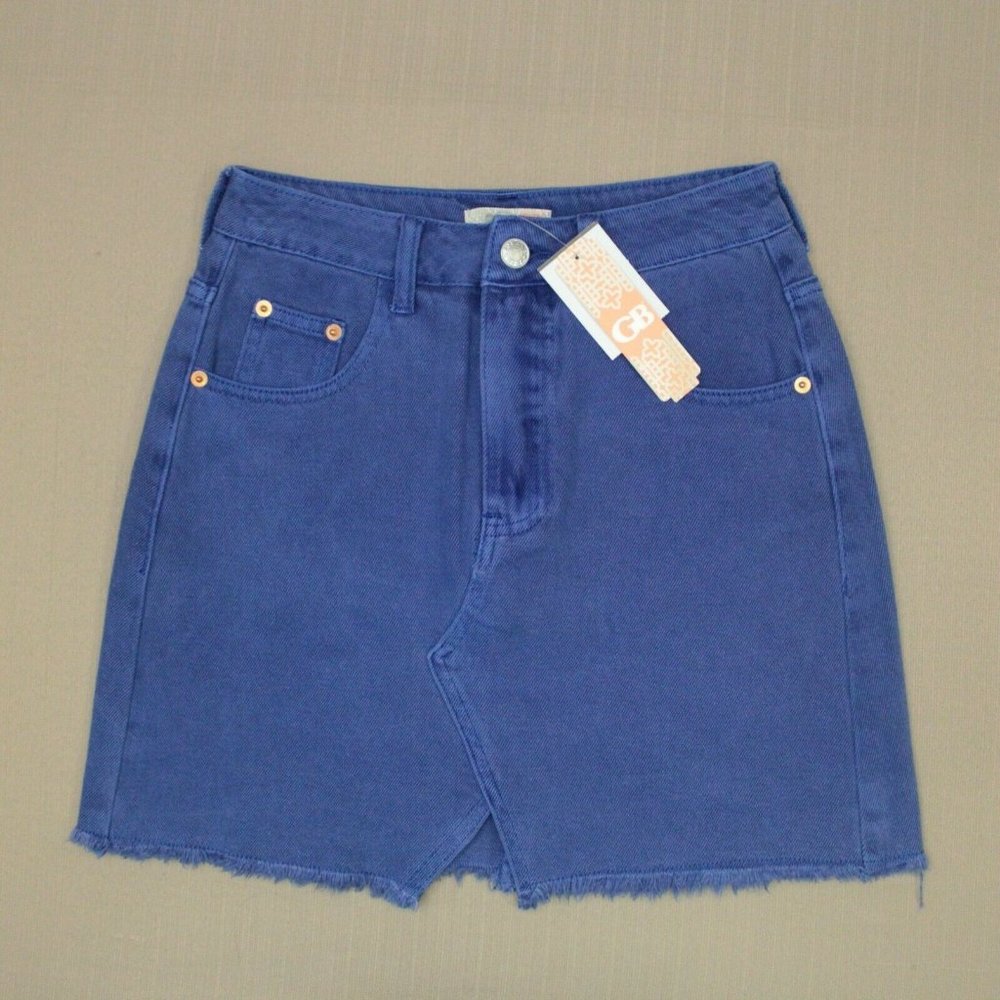 Gianni Bini Jean Mini Skirt Women's Size Small Fray Hem Blue Wash Denim NWT